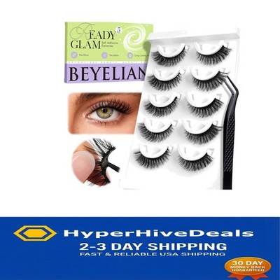 Lightweight Self-Adhesive Eyelashes - 5 Reusable Pairs for All-Day Elegance