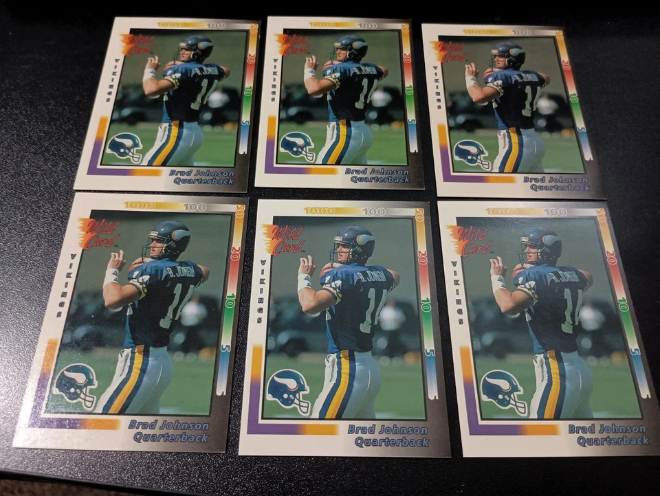 1992 Brad Johnson Wild Card #427 Rookie Minnesota Vikings Lot Of 6 Free Shipping - Image 2 of 4
