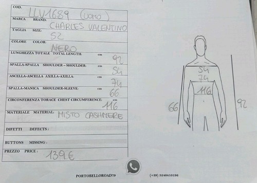 Charles Valentino Cappotto In Misto Cashmere Usato Uomo Man Tg52 Nero LLV1689 - Foto 7 di 7