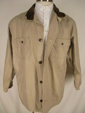 Woolrich Mens Khaki Cotton Field Coat M Leather Trim USA Made