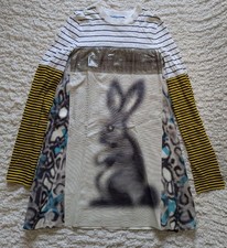 USED PRADA T-SHIRT DRESS WITH RABBIT PATTERN, SIZE 38 GOOD