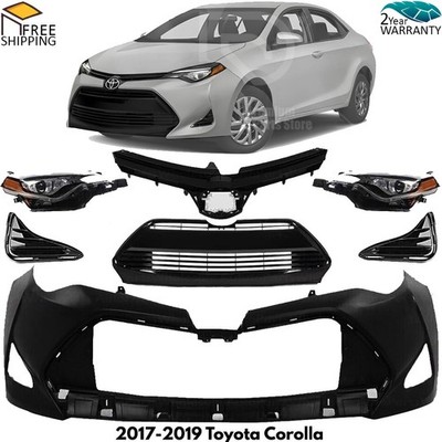 Front Bumper Cover Fascia & Grille Assembly Kit For 2017-2019 Toyota Corolla