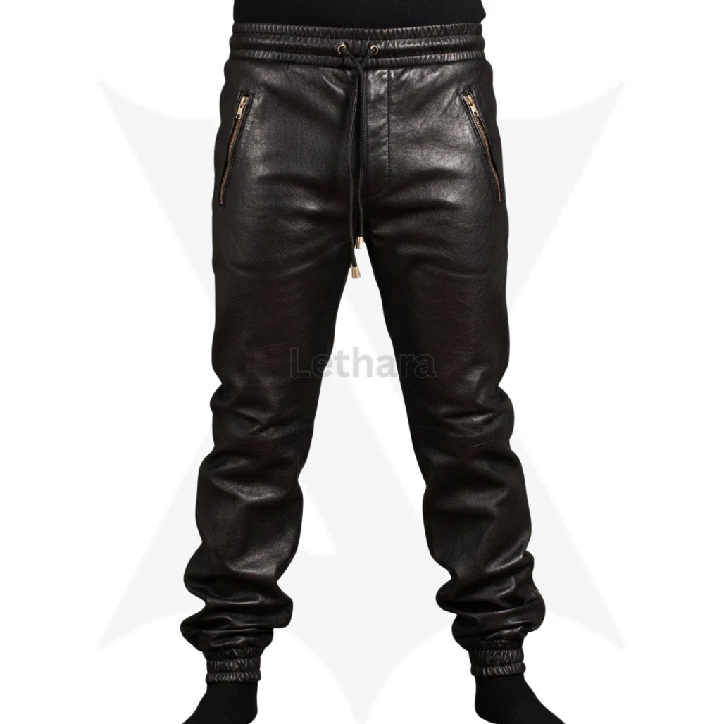 Lambskin Real Leather Joggers Drawstring Pants Men Elastic Waist Trousers
Opens in a new window or t