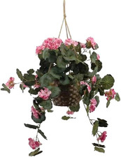 25In Hanging Pink Geranium Basket, Real Touch Faux Flowers 25In Hanging Pink G