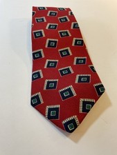 Robert Talbott 100% Silk Hand Made in USA Red Black Slvr Geometric Necktie 4x58"