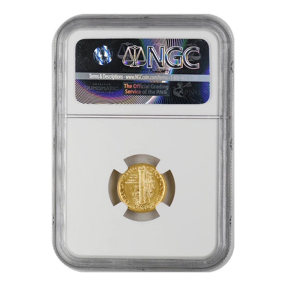 Moneda de diez centavos Mercury de oro 2016-W 1/10 oz NGC SP70 lanzamiento anticipado etiqueta del 100 aniversario Foto 2 de 2