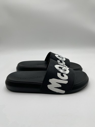 Alexander McQueen Graffiti Logo black rubber pool slide Size 41.5