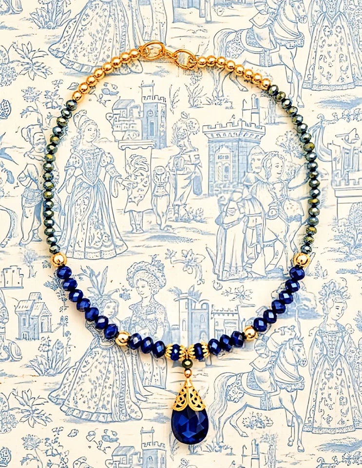 Collar de cristal de Swarovski azul oscuro y cristal AB azul metálico 