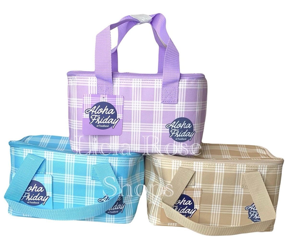 Foodland Hawaii Palaka Mini Cooler Set (3) Lavender Beige Light