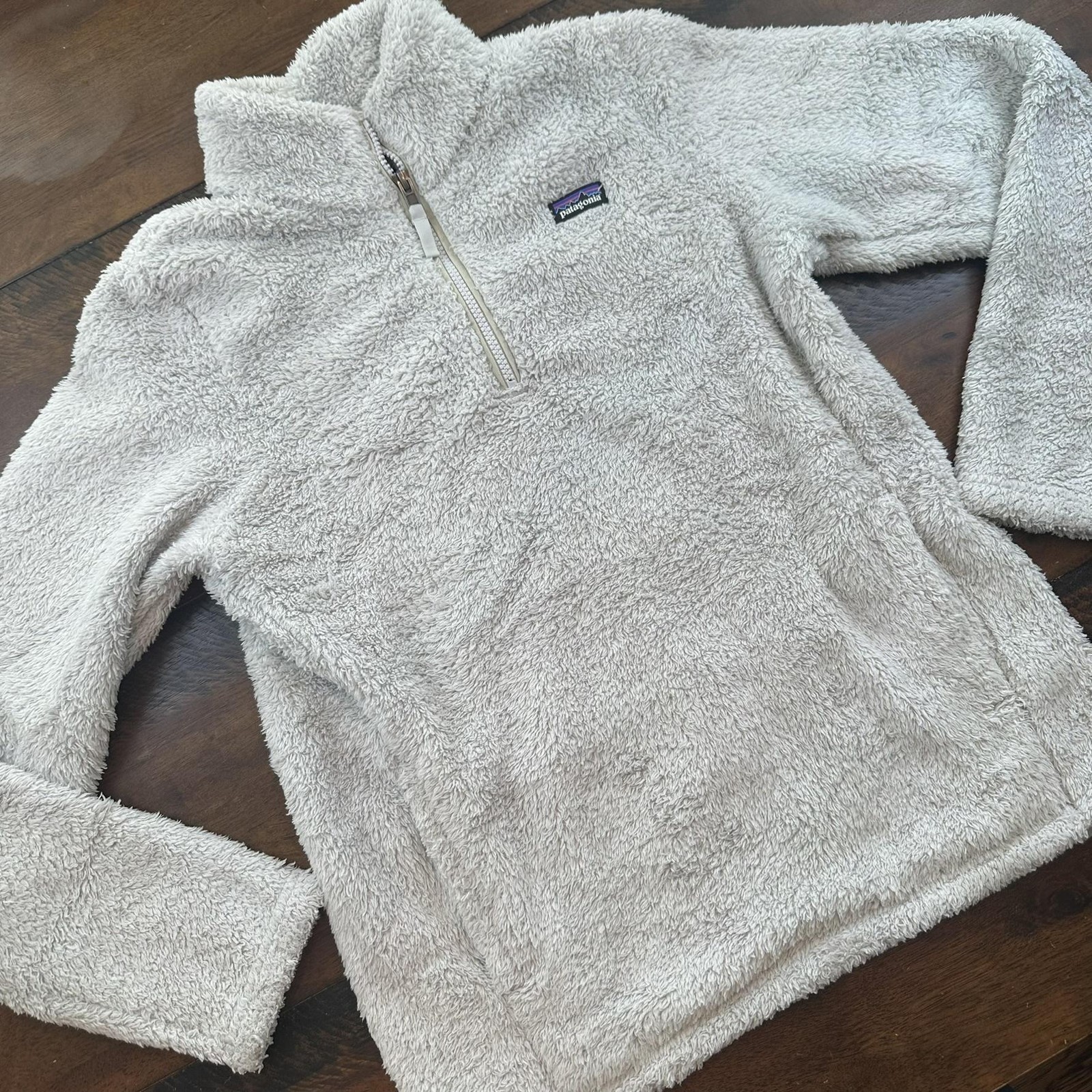 Patagonia Worn Wear Pullover Youth Girls XXL Gray Fuzzy Fleece 1/4 Zip Deep Pile