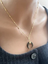 Black Crescent Moon Necklace Double horn necklace Black Shell Tusk necklace Gift