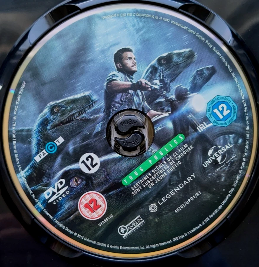 Jurassic World ( DVD-2015, 1-Disc) Region 2,4,5. Chris Pratt.  "Hybrid Dinosaur" - Image 3 of 4