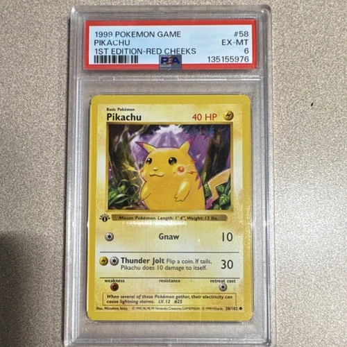 Pokémon TCG Pikachu 1st Edition Red Cheeks PSA 6 Base Set Shadowless 58/102