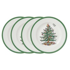 Spode Christmas Tree 8 Inch Salad Plates, Set of 4, 8" -Dishwasher Safe