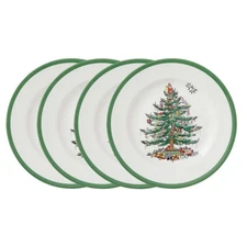 Spode Christmas Tree 8 Inch Salad Plates, Set of 4, 8" -Dishwasher Safe