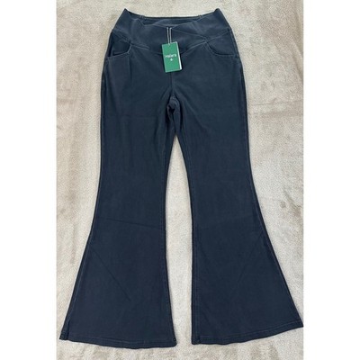 Halara Flex Denim Crossover Waist Flare Pants Womens Large Black High Rise NEW