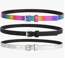 3 Pack Belts for Girls Rainbow Black Silver Size Small New