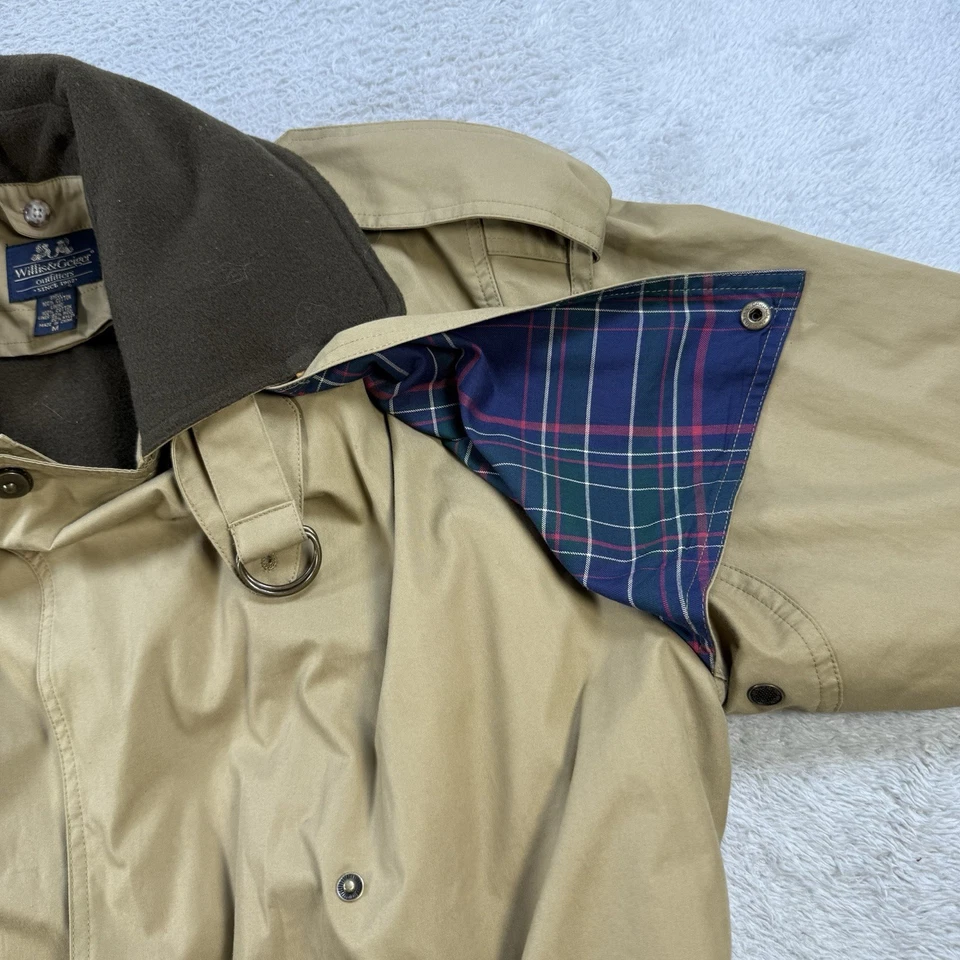 Trench coat masculino vintage Willis & Geiger médio cáqui válvula pilotos forro de lã - Imagem 3 de 4