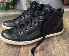 Taos Winner Black Leather High Top Sneakers Women's 7.5 Casual Side Zip Shoes