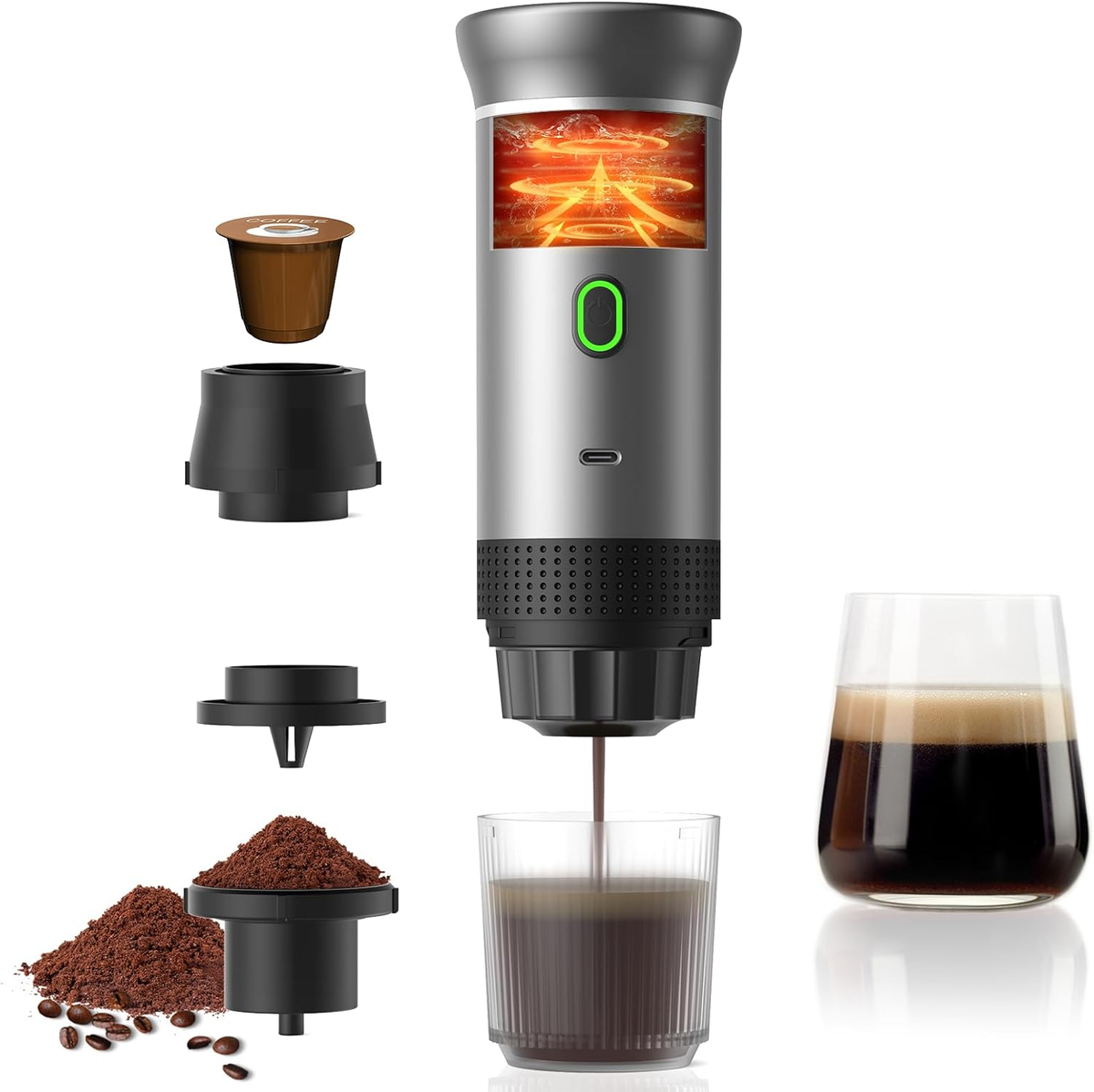 Travel Espresso Maker - USB-C Rechargeable, 7500mAh Battery