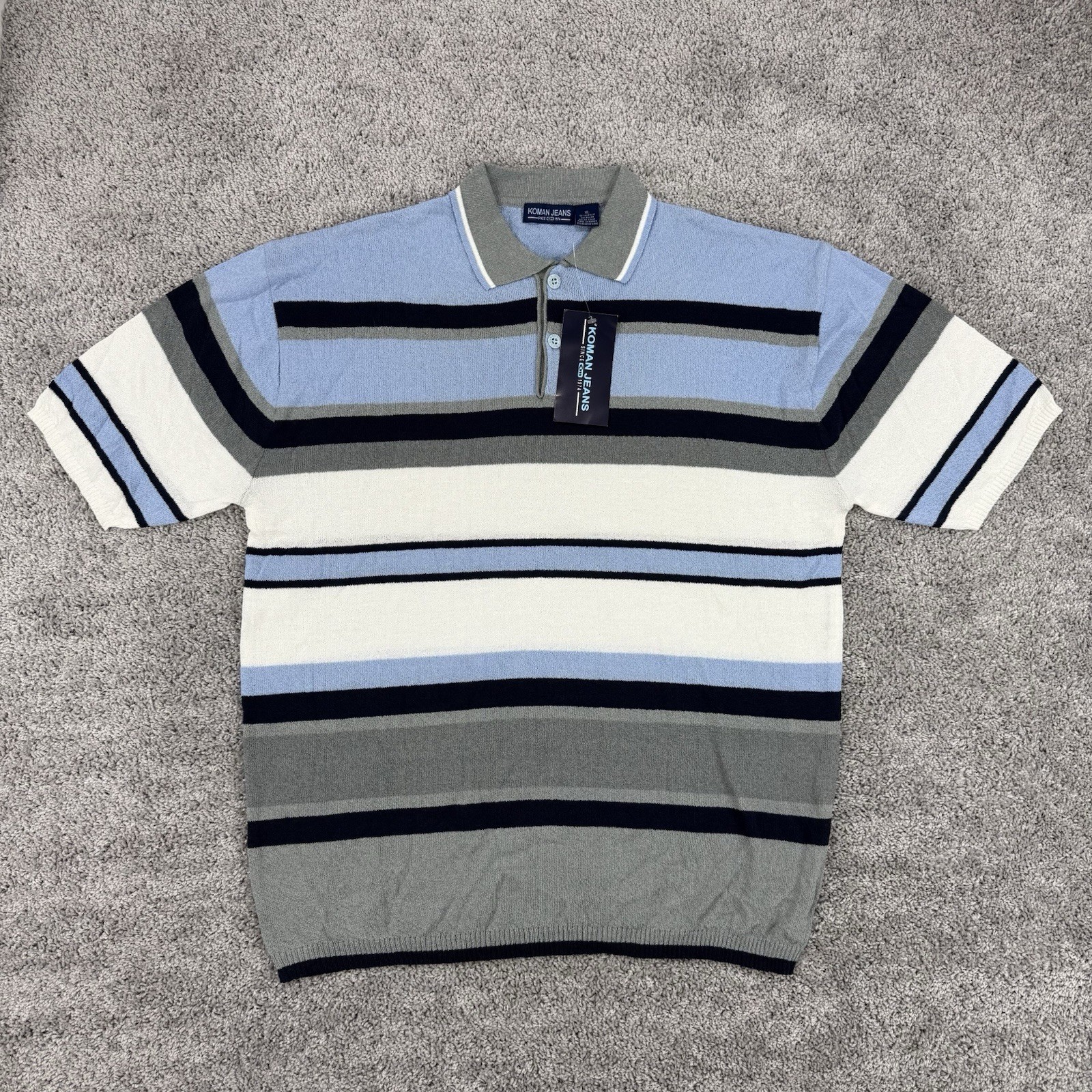 Koman Jeans Sweater Polo Men XL Striped NWT Deadstock VTG Y2K Hip Hop Streetwear