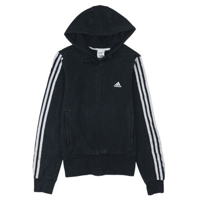 Adidas Damen Hoodie schwarz durchgehender Reißverschluss Größe 12 Kapuze Sportbekleidung