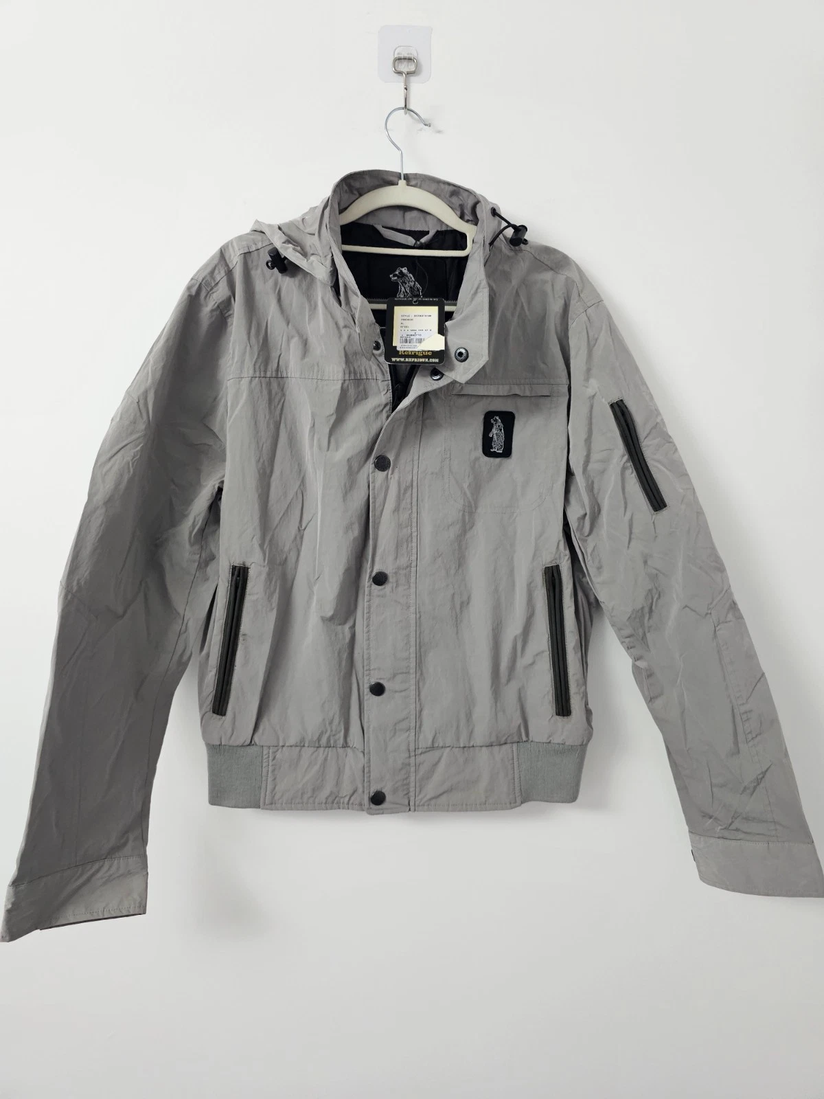 Refrigue Pricker Hooded Bomber Jacket Mens XL Grey Italian Lightweight