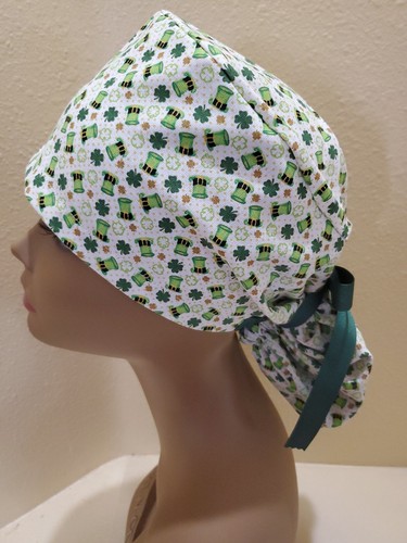 Clovers and Hats St. Patrick's Women's Ponytail Surgical Scrub Hat/Cap Handmade - Bild 5 von 9
