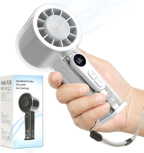 Handheld Turbo Fan with Ice Cooler, Transparent Case Design, Dual Airflow, 5000M - Picture 8 of 12