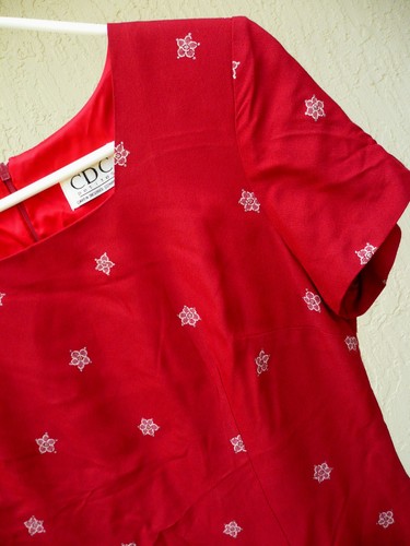 VTG 80S CDC S M PETITE RED SHEATH SS FLORAL BORDER HEM KNEE LENGTH DRESS WOMEN - Picture 5 of 12