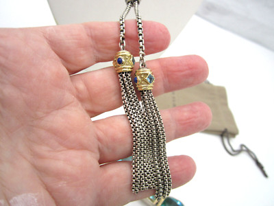David Yurman Renaissance Sterling Silver 14K Gold Sapphire Topaz Tassel Necklace