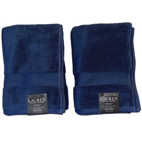 Lauren Ralph Lauren Wescott Club Navy Set Of 2 Bath Towels NWT - Picture 1 of 5