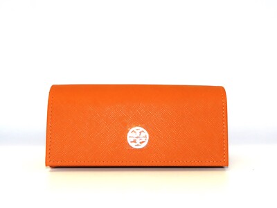 Tory Burch Orange Saffiano Sunglasses Case with Logo Accent Tory Burch Glasses Case Orange Saffiano Leather Gold Metal  main image 4
