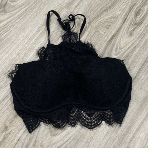 PINK Victorias Secret Bra Size Small Cup Size AA-C High Neck Pushup Black Lace - Afbeelding 1 van 4