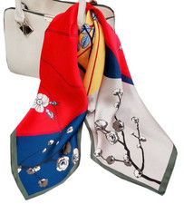 100 Silk 26" Square Scarf Women neckerchief Wrap floral blue red yellow HD59-6
