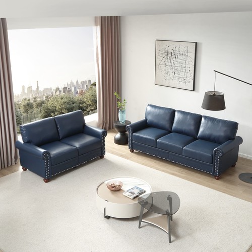 Classic Faux Leather Sofa Upholstered Couch with Nailhead Trim Removable Cushion - Picture 126 of 206