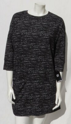 NEW CLARA SUN WOO USA Black White Textured Knit Oversized Tunic Dress US XS 4 6