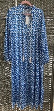 Long Bohemian Festive Maxi Dress Blue White Long Sleeve L