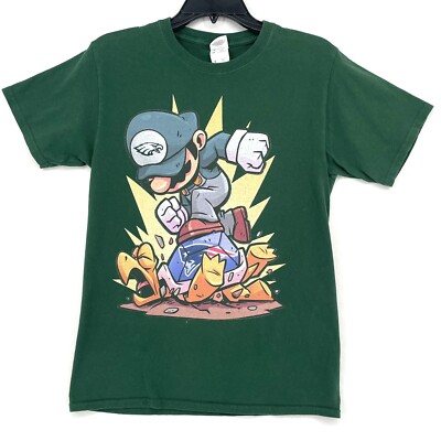 Fruit of the Loom Super Mario Brothers Eagles VS Patriots Graphic T-Shirt Size S