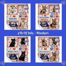 4th July Independence Day I Love USA Dog Cat Pet Woven Blanket