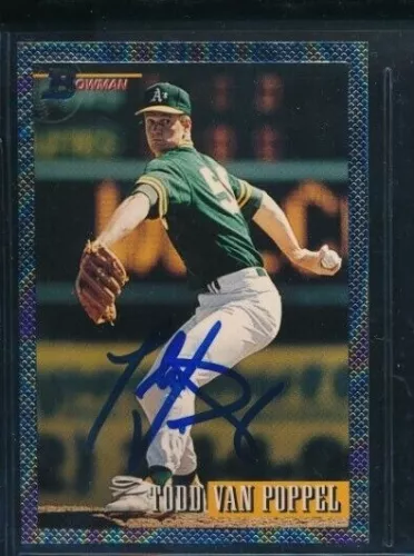 1993 Bowman Foil Baseball #371 Todd Van Poppel RC signed auto autograph swsw6