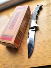 Rough Ryder Finger Grooved Lockback Folding Knife 440 Steel Blade Wood Handle