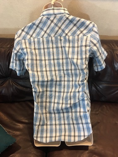 New Mens short sleeve plaid Billabong Button shirt Small Blue Pockets - Picture 10 of 12