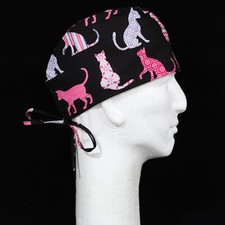 Colorful Cat on Black Theme Scrub Hat