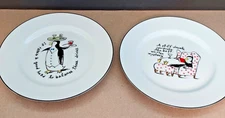 Pottery Barn Appetizer Plate 8" "Balancing a Drink" "Pour a Drink" Made Japan