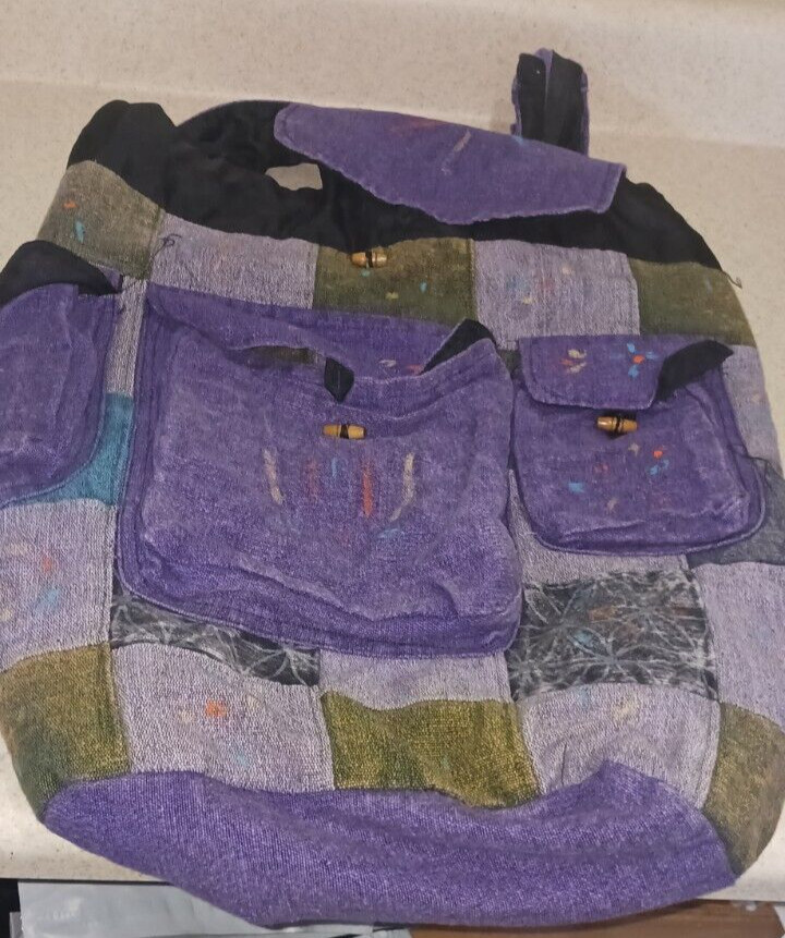 Purple Patchwork Boho Rucksack Backpack Handmade … - image 1