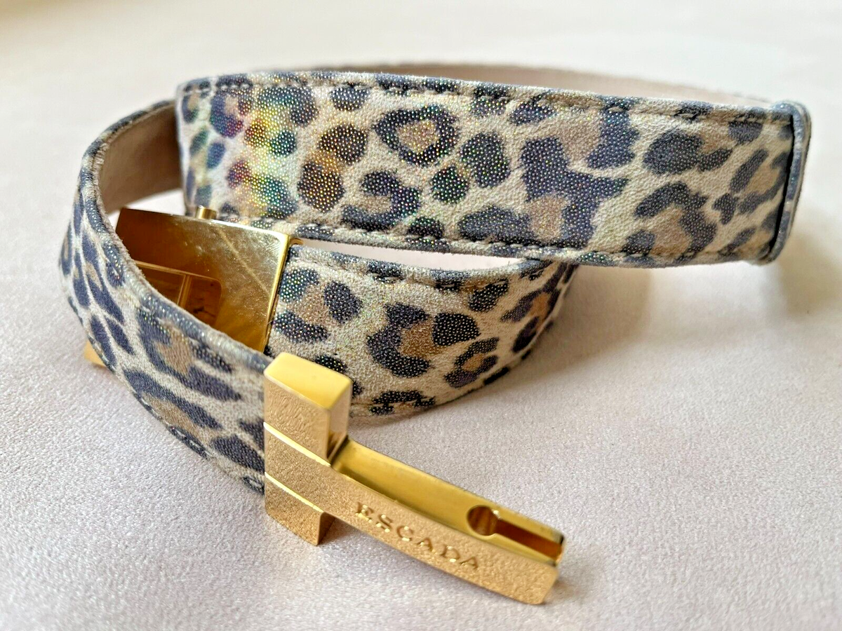 Escada Vintage Leather Iridescent Sparkling Cheetah Print Belt