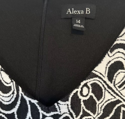 Alexa B Dress Women’s Size 14 Black and White Floral V-neck Knee Length - Picture 5 of 7