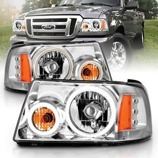 For 2001-2011 Ford Ranger Headlights Replacement Jet Chrome LED Halo Projector