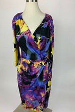 Suzi Chin Maggy Boutique Watercolor Abtract Sheath Dress Faux Wrap 8 Stunning